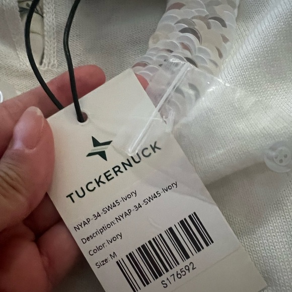 NWT TUCKERNUCK Lina Embellished Wool Blend Crew Neck Pullover Sweater Ivory Sz M - Picture 5 of 6